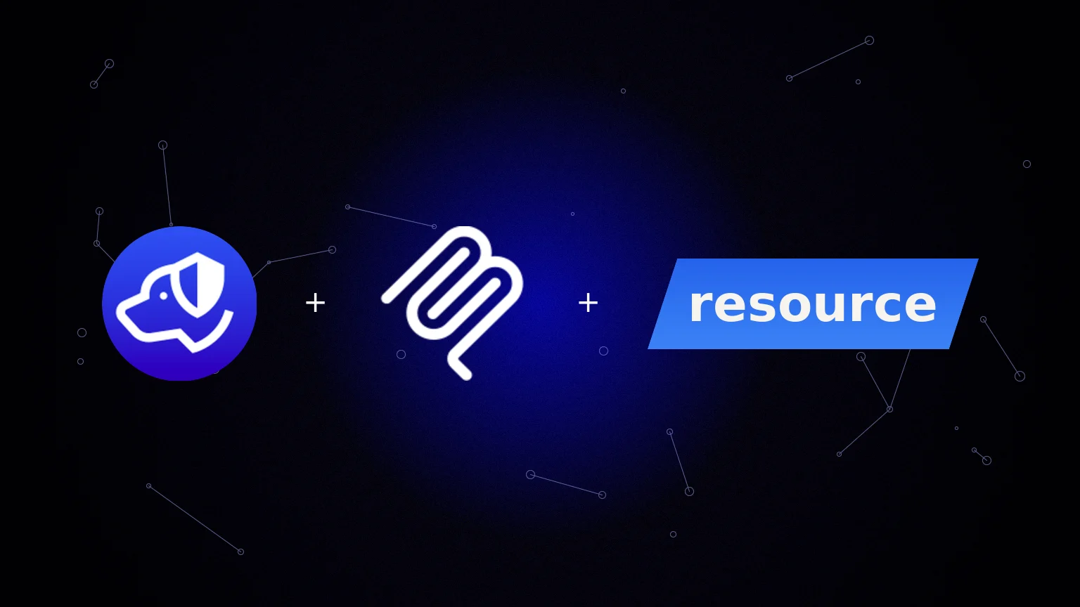 Centered Authdog and MCP marks with an angled resource word plate on a grainy indigo wash with a constellation